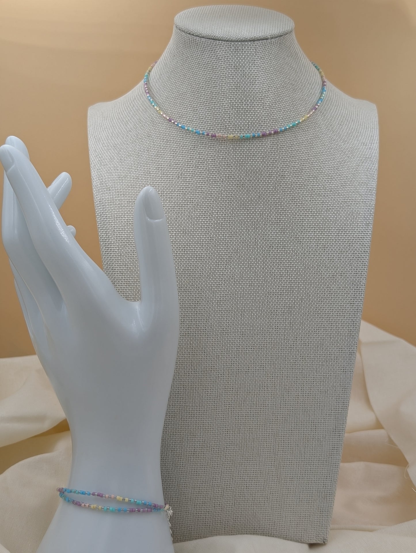 Collier ou Bracelet Double "Gaïa", délicatesse pastel en perles Miyuki