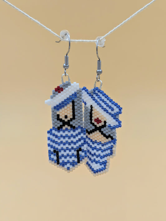 Boucles d'oreilles artisanales pendantes Les Amoureux, tissées en perles Miyuki